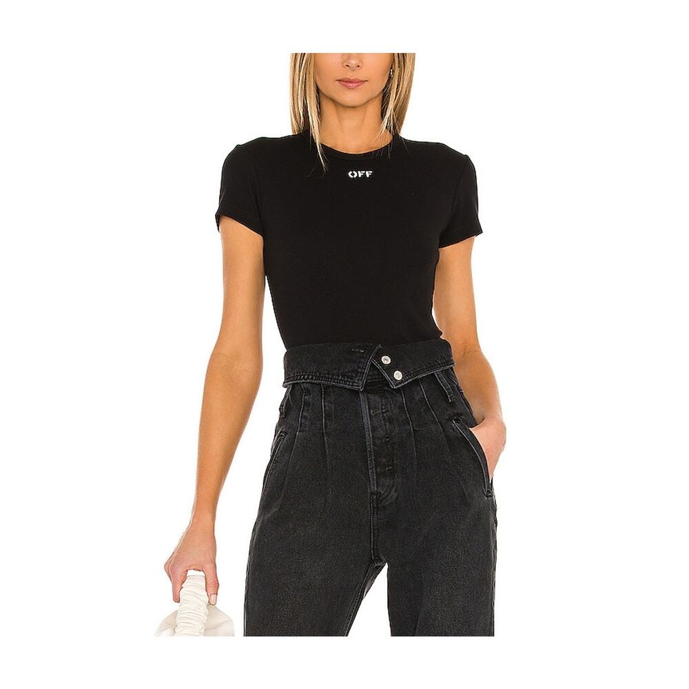 Off-White 'Basic' Black Ribbed Logo Tee Size 40 - image 1